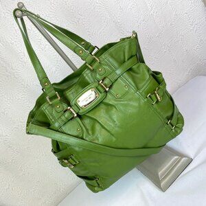 Michael Kors Hamilton Green Leather Satchel | Buckle Top Handle | 💚Brenna